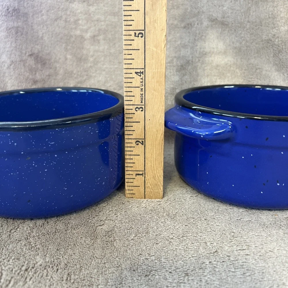 Von Pok & Chang Royal Blue Soup Bowls Stoneware‎ w/Black Rim Set of 2